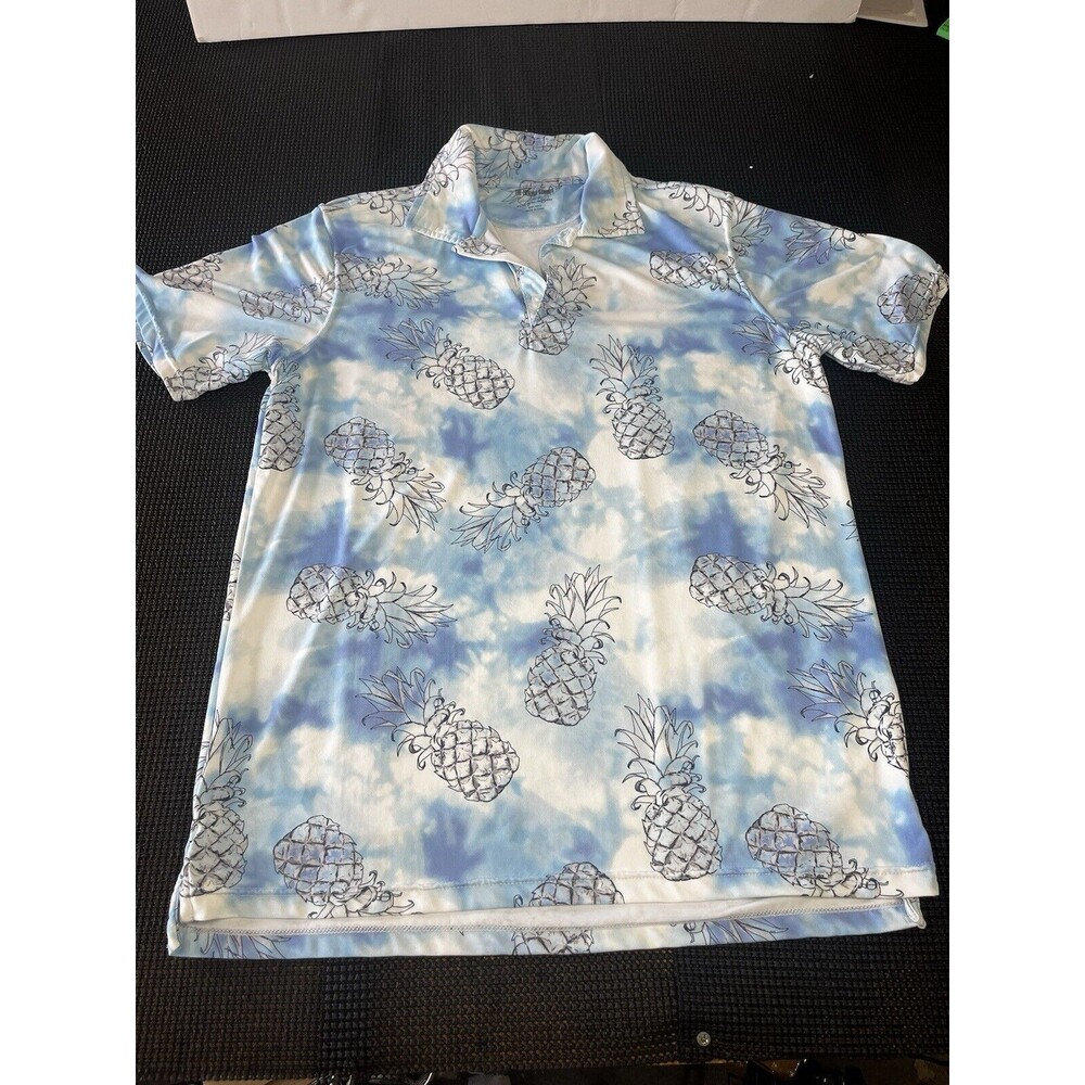 The Endless‎ Summer Mens Pineapple Tie Dye Polo Shirt Blue White Size M Casual